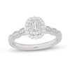 Thumbnail Image 1 of 1/2 CT. T.W. Emerald-Cut Diamond Scallop Frame Vintage-Style Engagement Ring in 14K White Gold