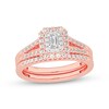 Thumbnail Image 1 of 1/2 CT. T.W. Emerald-Cut Diamond Double Frame Split Shank Bridal Set in 14K Rose Gold