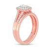 Thumbnail Image 2 of 1/2 CT. T.W. Emerald-Cut Diamond Double Frame Split Shank Bridal Set in 14K Rose Gold