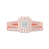 Thumbnail Image 3 of 1/2 CT. T.W. Emerald-Cut Diamond Double Frame Split Shank Bridal Set in 14K Rose Gold