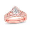 Thumbnail Image 1 of 1/2 CT. T.W. Pear-Shaped Diamond Double Frame Split Shank Bridal Set in 14K Rose Gold