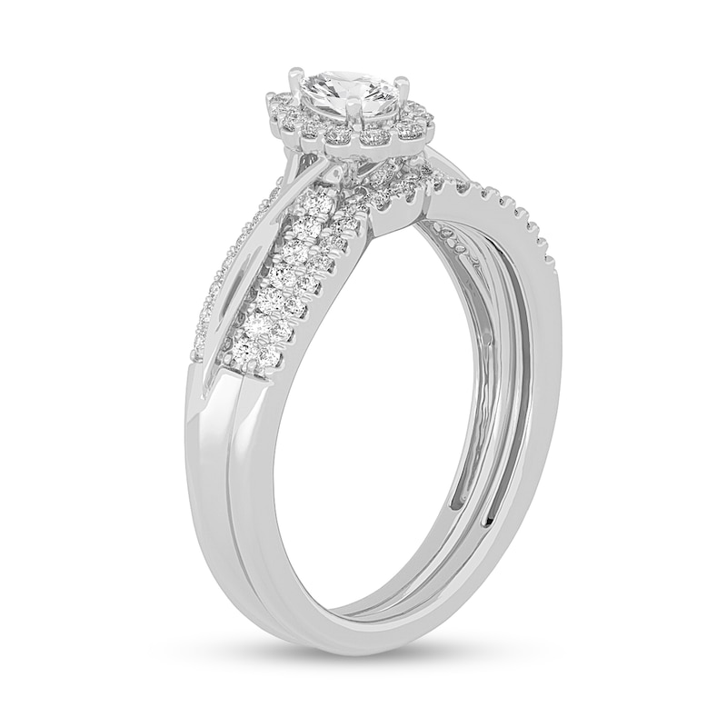 1/2 CT. T.W. Pear-Shaped Diamond Frame Overlay Bridal Set in 14K White ...