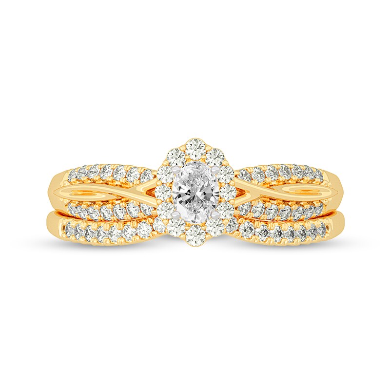 Main Image 3 of 1/2 CT. T.W. Oval Diamond Frame Overlay Bridal Set in 14K Gold