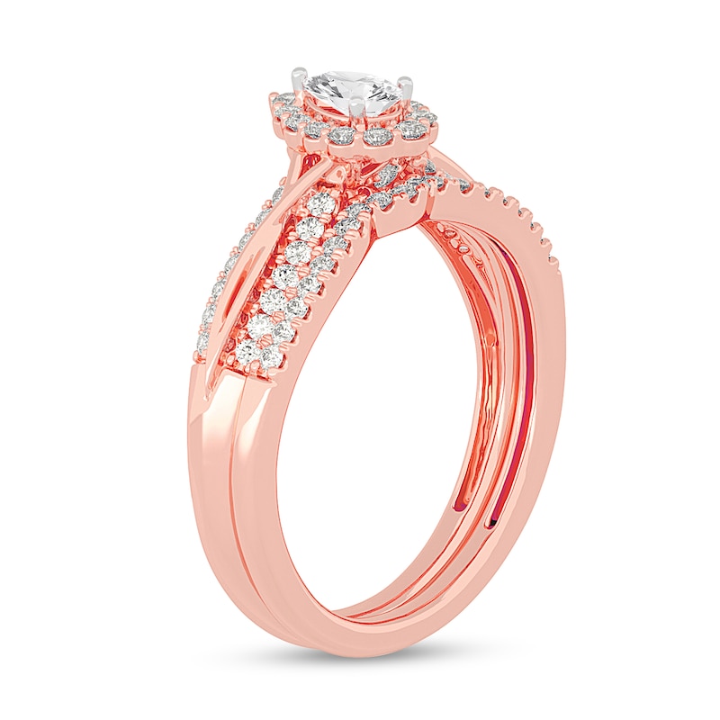 Main Image 2 of 1/2 CT. T.W. Pear-Shaped Diamond Frame Overlay Bridal Set in 14K Rose Gold