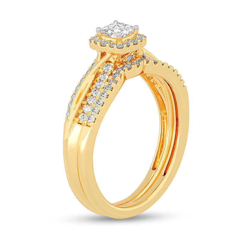 1/2 CT. T.W. Princess-Cut Diamond Frame Overlay Bridal Set in 14K Gold
