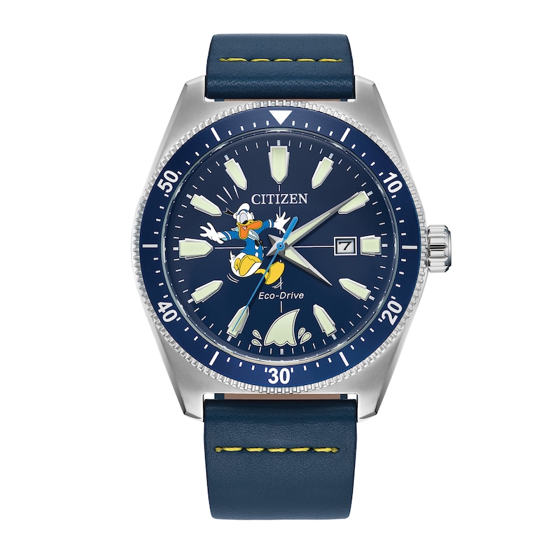 Citizen Eco-Drive® Disney Donald Duck with Shark Blue Leather Strap Watch with Blue Dial (Model: AW1790-05W)