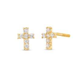 Child's Cubic Zirconia Cross Stud Earrings in 14K Gold