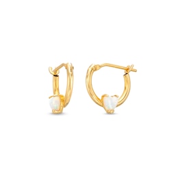 Child's 3.0mm Heart-Shaped Lab-Created Opal Tube Hoop Earrings in Hollow 14K Gold