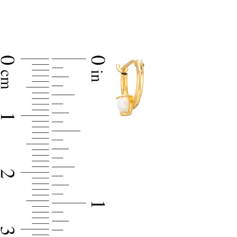 Main Image 2 of Child's 3.0mm Heart-Shaped Lab-Created Opal Tube Hoop Earrings in Hollow 14K Gold