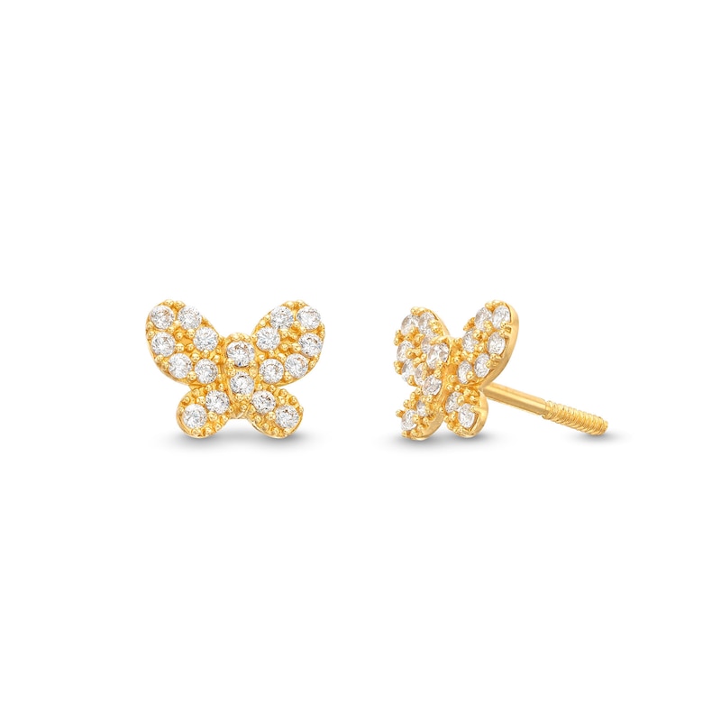 Main Image 1 of Child's Cubic Zirconia Butterfly Stud Earrings in 14K Gold