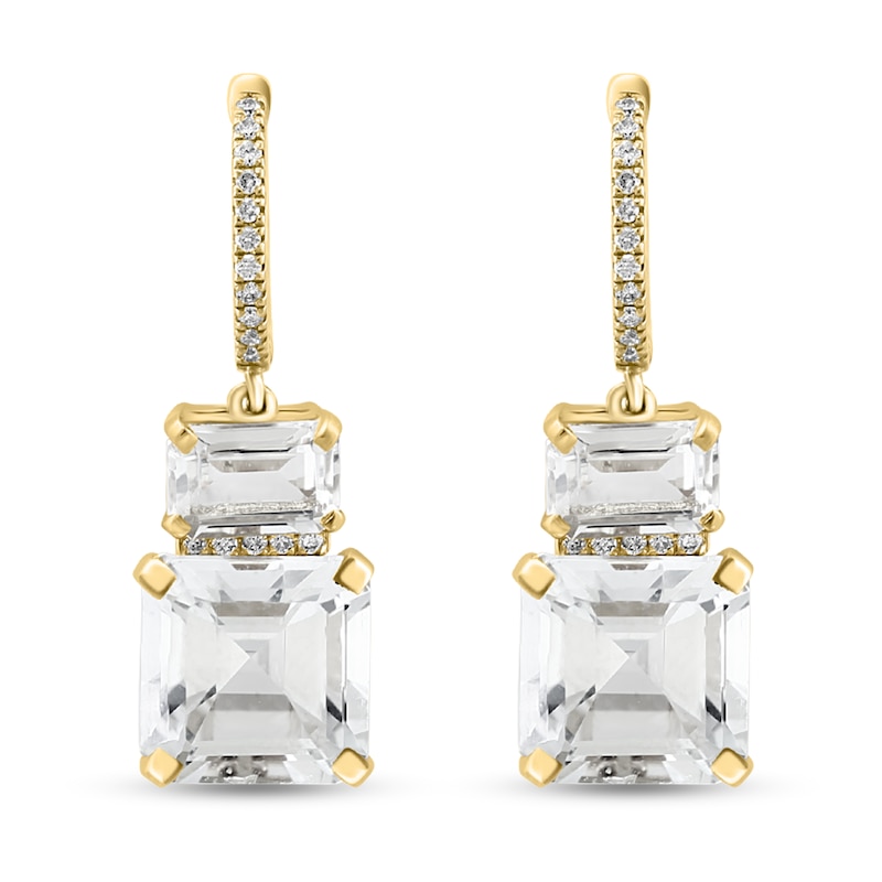 Main Image 2 of EFFY™ Collection Multi-Shape White Topaz and 1/8 CT. T.W. Diamond Stacked Drop Earrings in 14K Gold