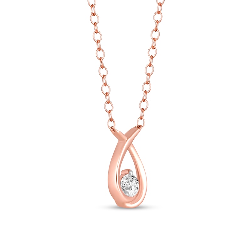 Main Image 2 of 1/8 CT. T.W. Diamond Solitaire Ichthus Necklace in 10K Rose Gold