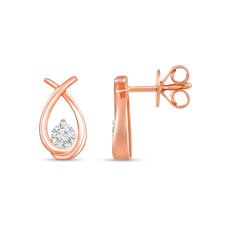 1/4 CT. T.W. Diamond Solitaire Ichthus Stud Earrings in 10K Rose Gold