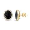 Thumbnail Image 0 of EFFY™ Collection Faceted Oval Onyx and 3/8 CT. T.W. Diamond Frame Stud Earrings in 14K Gold