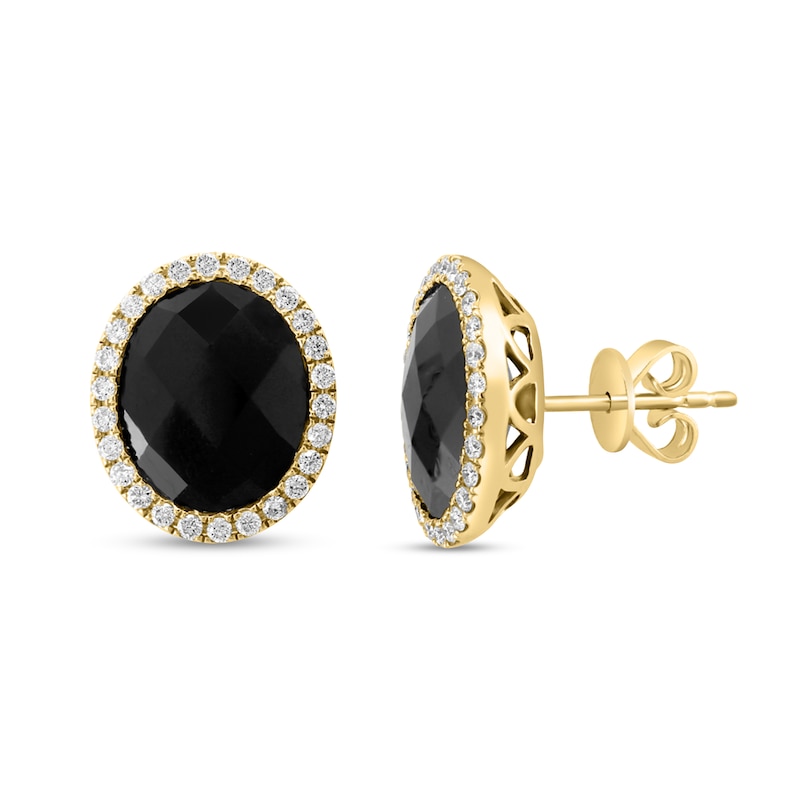 EFFY™ Collection Faceted Oval Onyx and 3/8 CT. T.W. Diamond Frame Stud Earrings in 14K Gold