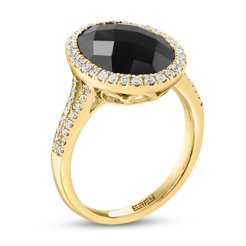 Effy™ Collection Faceted Oval Onyx And 1 3 Ct. T.w. Diamond Frame Ring 