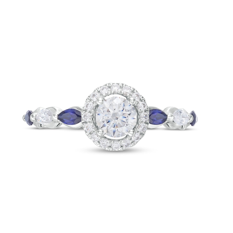 Vera Wang Love Collection 3/4 CT. T.W. Diamond and Marquise Blue Sapphire Engagement Ring in 14K White Gold