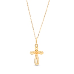 Child's Looping Cross with Heart Pendant in 14K Gold - 15&quot;