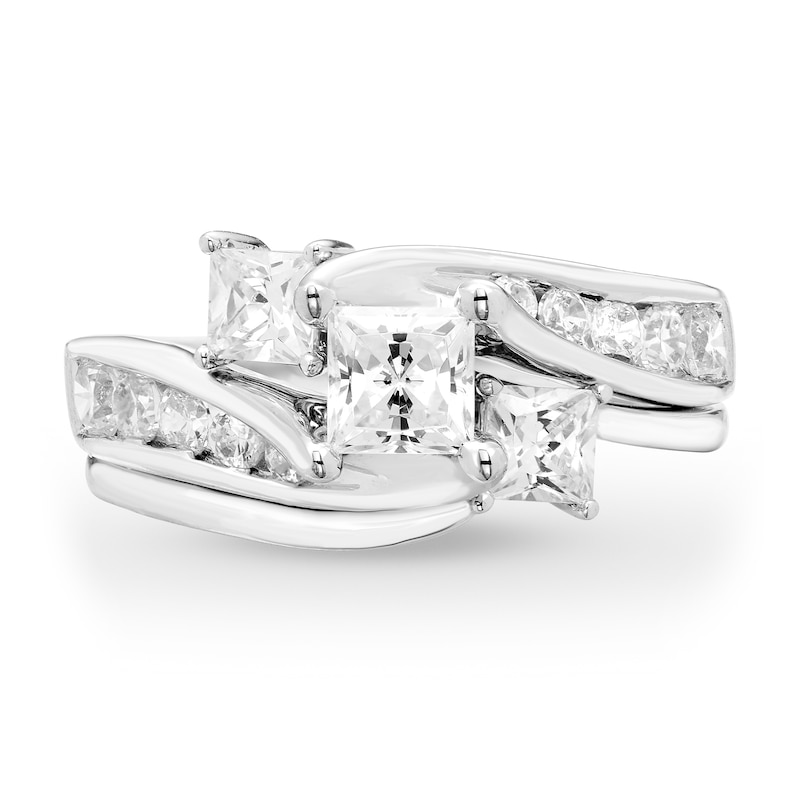 1-1/2 CT. T.W. Princess-Cut Diamond Three Stone Bypass Bridal Set in 14K White Gold (H-I/I1)