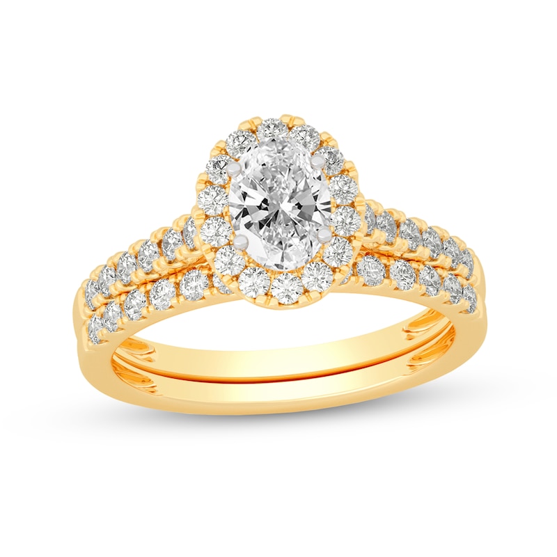 Main Image 1 of 1 CT. T.W. Oval Diamond Frame Bridal Set in 14K Gold (I/SI2)