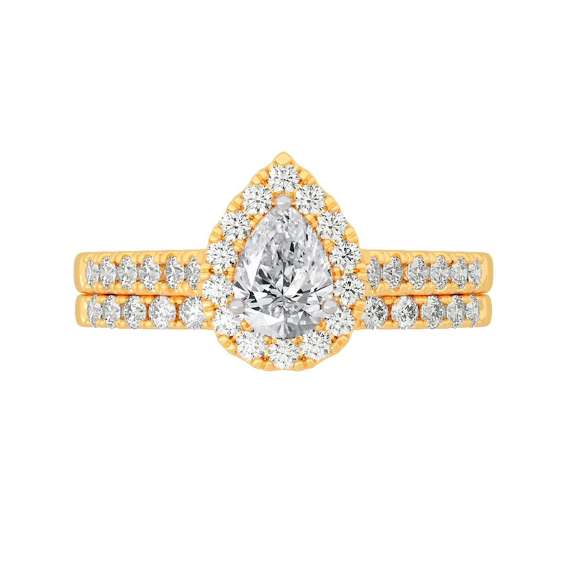 Main Image 3 of 1 CT. T.W. Pear-Shaped Diamond Frame Bridal Set in 14K Gold (I/SI2)