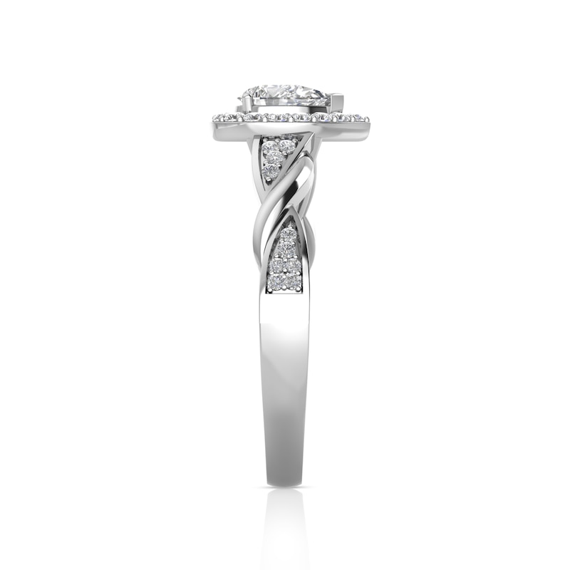 1/2 CT. T.W. Pear-Shaped Diamond Frame Polished Braid Engagement Ring in 14K White Gold