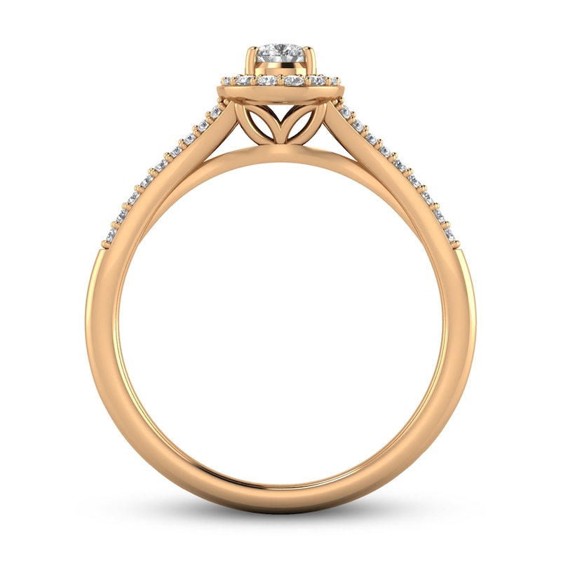 Main Image 3 of 1/2 CT. T.W. Pear-Shaped Diamond Frame Wavy Split Shank Engagement Ring in 14K Rose Gold