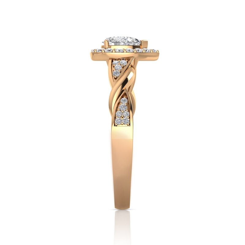 Main Image 3 of 1/2 CT. T.W. Pear-Shaped Diamond Frame Polished Braid Engagement Ring in 14K Rose Gold