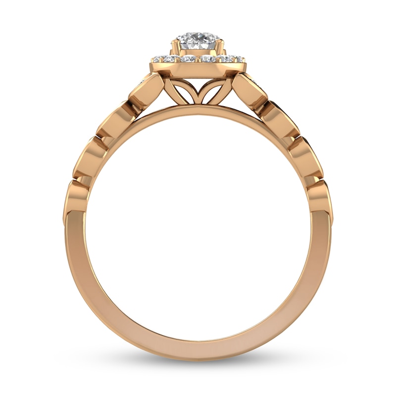 Main Image 3 of 1/2 CT. T.W. Pear-Shaped Diamond Frame Vine Shank Engagement Ring in 14K Rose Gold