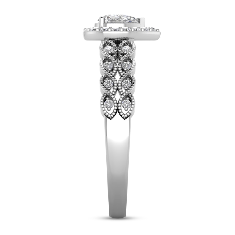 Main Image 2 of 1/2 CT. T.W. Pear-Shaped Diamond Cascading Vintage-Style Double Row Engagement Ring in 14K White Gold