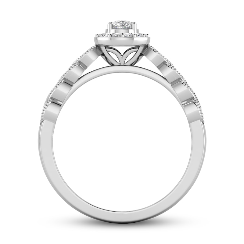 Main Image 3 of 1/2 CT. T.W. Pear-Shaped Diamond Cascading Vintage-Style Double Row Engagement Ring in 14K White Gold