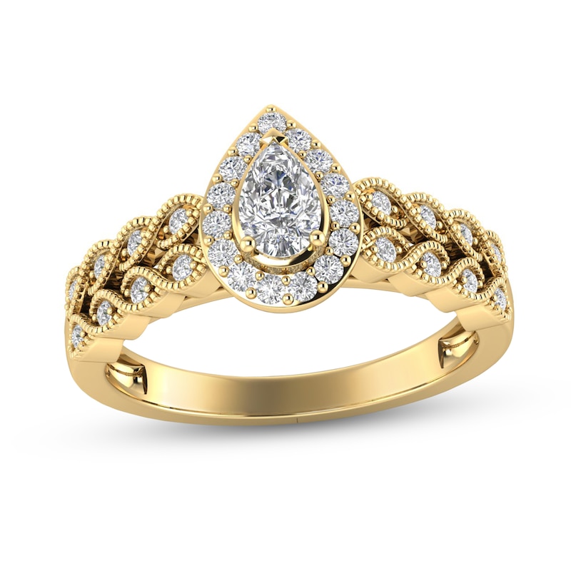 1/2 CT. T.W. Pear-Shaped Diamond Cascading Vintage-Style Double Row Engagement Ring in 14K Gold