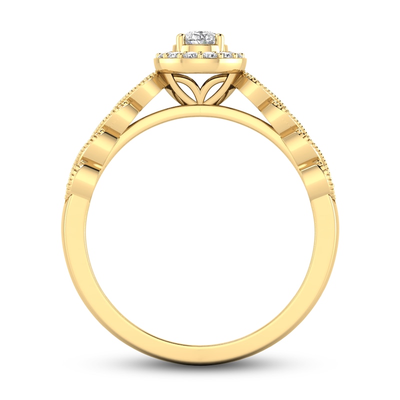 1/2 CT. T.W. Pear-Shaped Diamond Cascading Vintage-Style Double Row Engagement Ring in 14K Gold