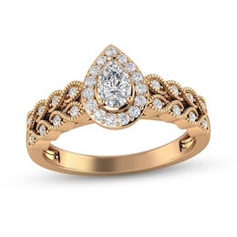 1/2 CT. T.W. Pear-Shaped Diamond Cascading Vintage-Style Double Row Engagement Ring in 14K Rose Gold