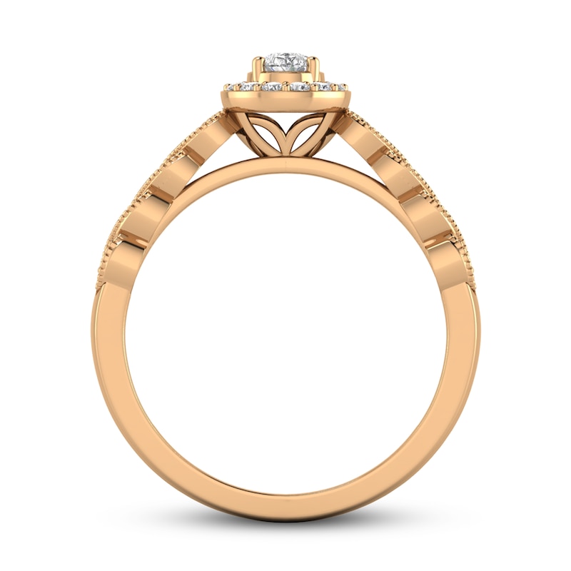 Main Image 3 of 1/2 CT. T.W. Pear-Shaped Diamond Cascading Vintage-Style Double Row Engagement Ring in 14K Rose Gold