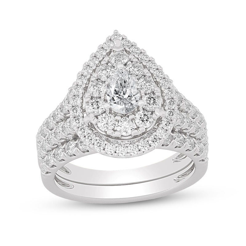 2 CT. T.W. Pear-Shaped Diamond Frame Double Row Bridal Set in 14K White Gold (I/SI2)