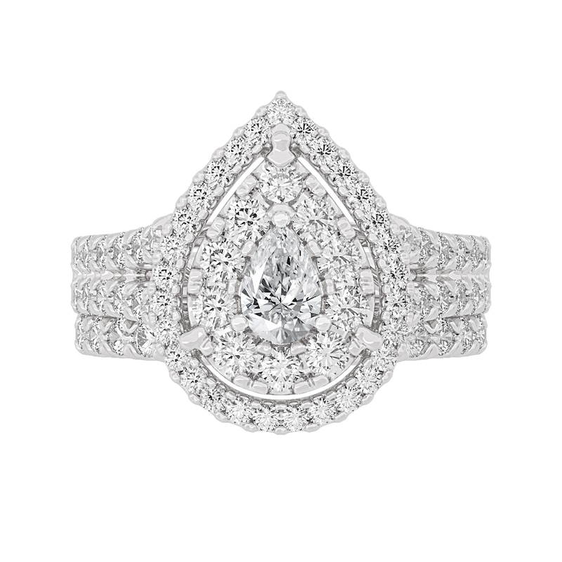 2 CT. T.W. Pear-Shaped Diamond Frame Double Row Bridal Set in 14K White Gold (I/SI2)