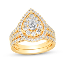 2 CT. T.W. Pear-Shaped Diamond Frame Double Row Bridal Set in 14K Gold (I/SI2)