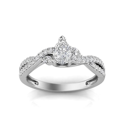 3/4 CT. T.W. Pear-Shaped Diamond Wavy Twist Shank Engagement Ring in 14K White Gold