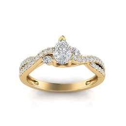 3/4 CT. T.W. Pear-Shaped Diamond Wavy Twist Shank Engagement Ring in 14K Gold