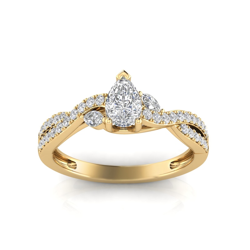3/4 CT. T.W. Pear-Shaped Diamond Wavy Twist Shank Engagement Ring in 14K Gold