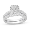 Thumbnail Image 1 of 3/8 CT. T.W. Emerald-Cut Diamond Double Frame Twist Shank Bridal Set in 14K White Gold (I/SI2)