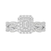 Thumbnail Image 3 of 3/8 CT. T.W. Emerald-Cut Diamond Double Frame Twist Shank Bridal Set in 14K White Gold (I/SI2)