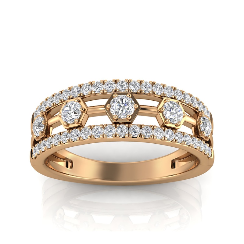 Main Image 1 of 3/8 CT. T.W. Diamond Edge Hexagons Band in 10K Rose Gold