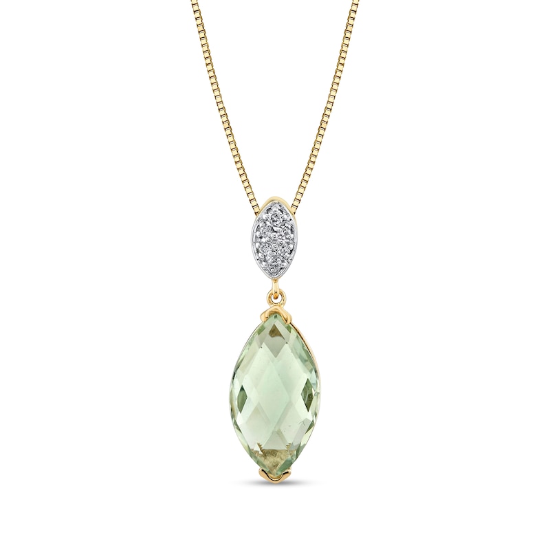 Main Image 1 of Marquise-Cut Green Quartz and 1/20 CT. T.W. Diamond Dangle Pendant in 14K Gold