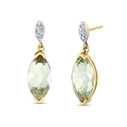 Marquise-Cut Green Quartz and 1/20 CT. T.W. Diamond Dangle Drop Earrings in 14K Gold