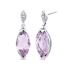 Thumbnail Image 1 of Marquise-Cut Pink Quartz and 1/20 CT. T.W. Diamond Dangle Drop Earrings in 14K White Gold