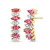 Thumbnail Image 1 of Alternating Marquise-Cut Tourmaline and 1/4 CT. T.W. Diamond Hoop Earrings in 14K Gold