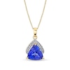 Thumbnail Image 1 of 10.0mm Trillion-Cut Tanzanite and 1/15 CT. T.W. Diamond Tiered Frame Pendant in 10K Gold