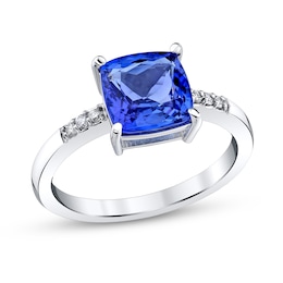 8.0mm Cushion-Cut Tanzanite and 1/20 CT. T.W. Diamond Ring in 10K White Gold